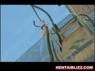 3d анимационен хентай повикване момиче получава прецака от огромен tentac
