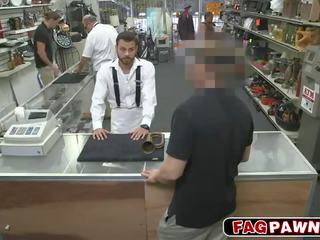 Inviting gay blows a pecker in public pawn shop